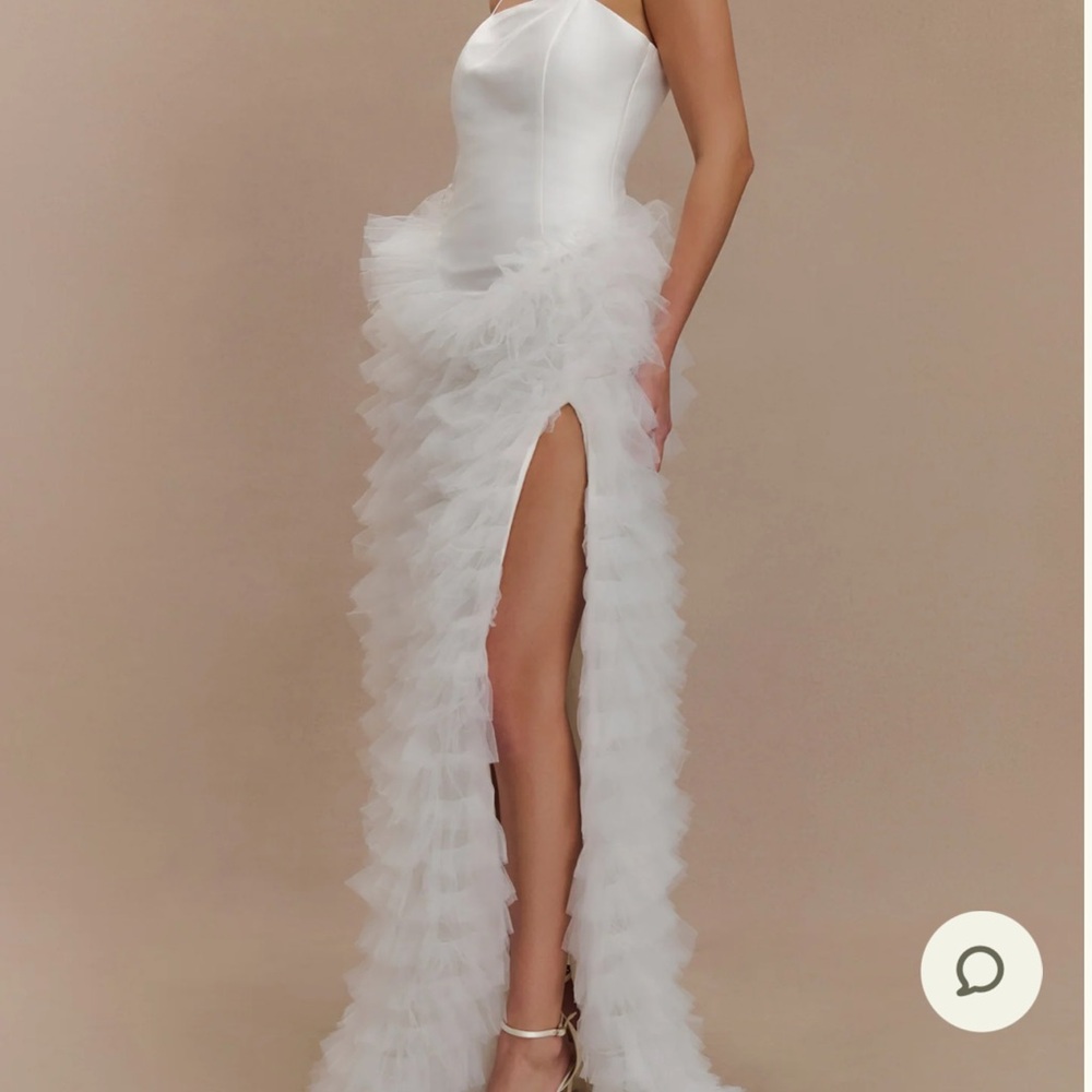 White Strapless Backless Slit Gown for Bride